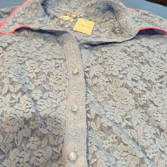 NWT Free People Intimately Blue Sz S Sleep Shirt Long Sleeve Lace Periwinkle Z54 - Picture 4 of 6